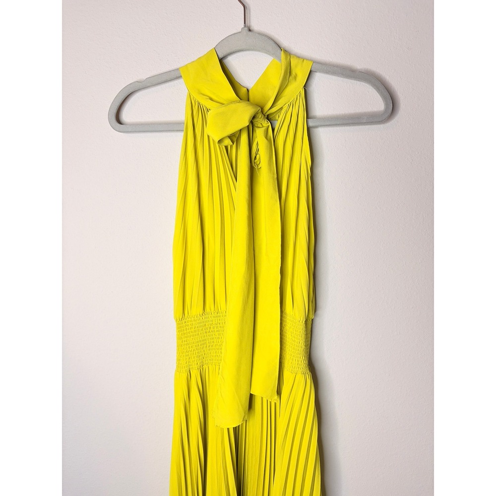 Wedding Guest Pleated High Neck Halter Dress Lime Green Women's Small - Picture 6 of 10